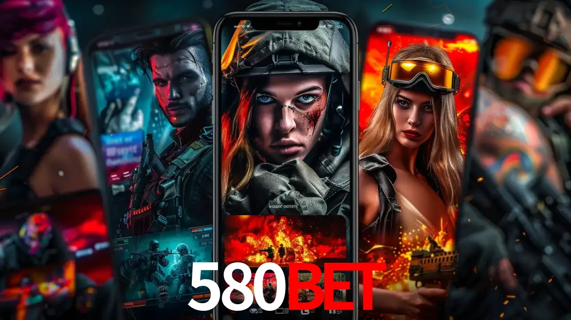 Montagem de telas de celular mostrando diversos personagens, masculinos e femininos, de um jogo de tiro, ilustrando a diversidade de equipes de e-sports para apostar no 580bet.
