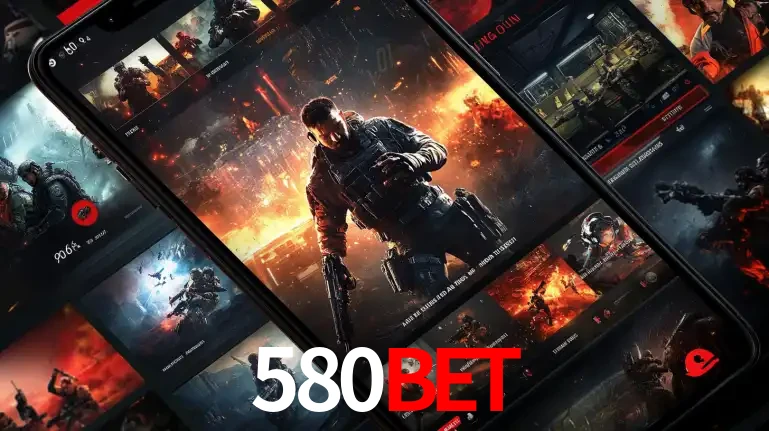 Tela de um celular exibindo uma galeria de jogos de tiro com temática militar, mostrando a variedade de e-sports disponíveis para apostas na plataforma de entretenimento 580bet.