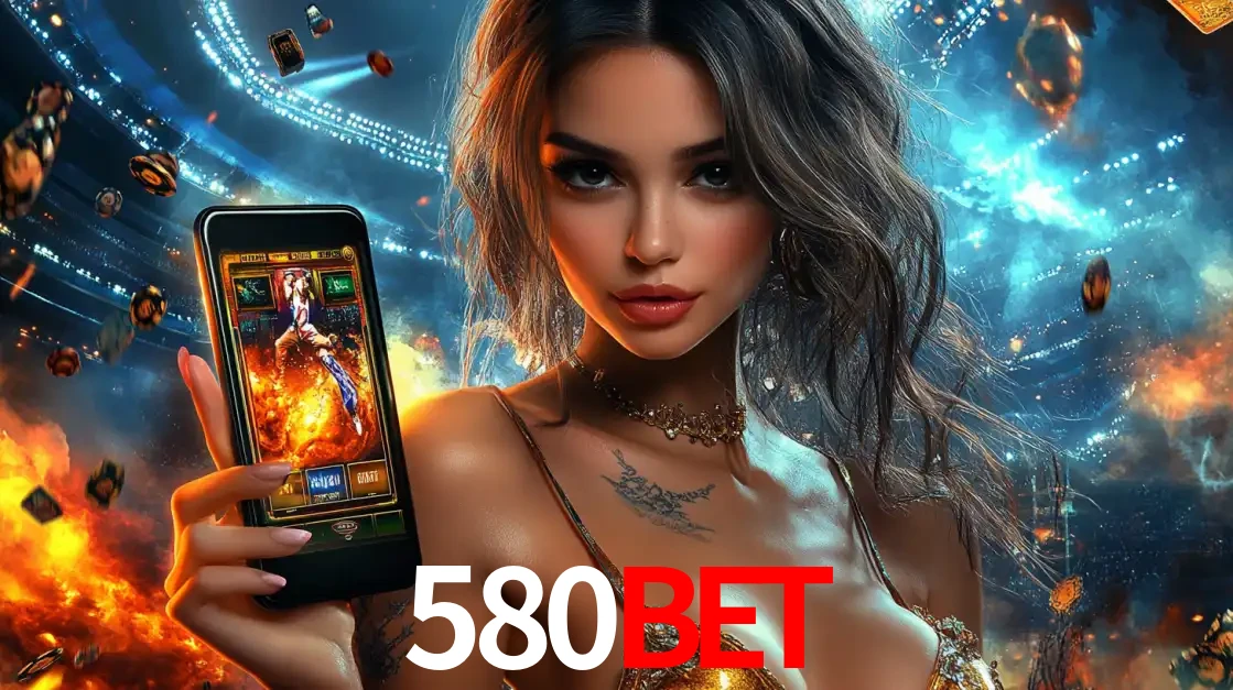 Mulher segurando um celular com um jogo de slot em destaque, tendo como fundo um estádio vibrante, simbolizando a emoção de jogar no cassino móvel 580bet.